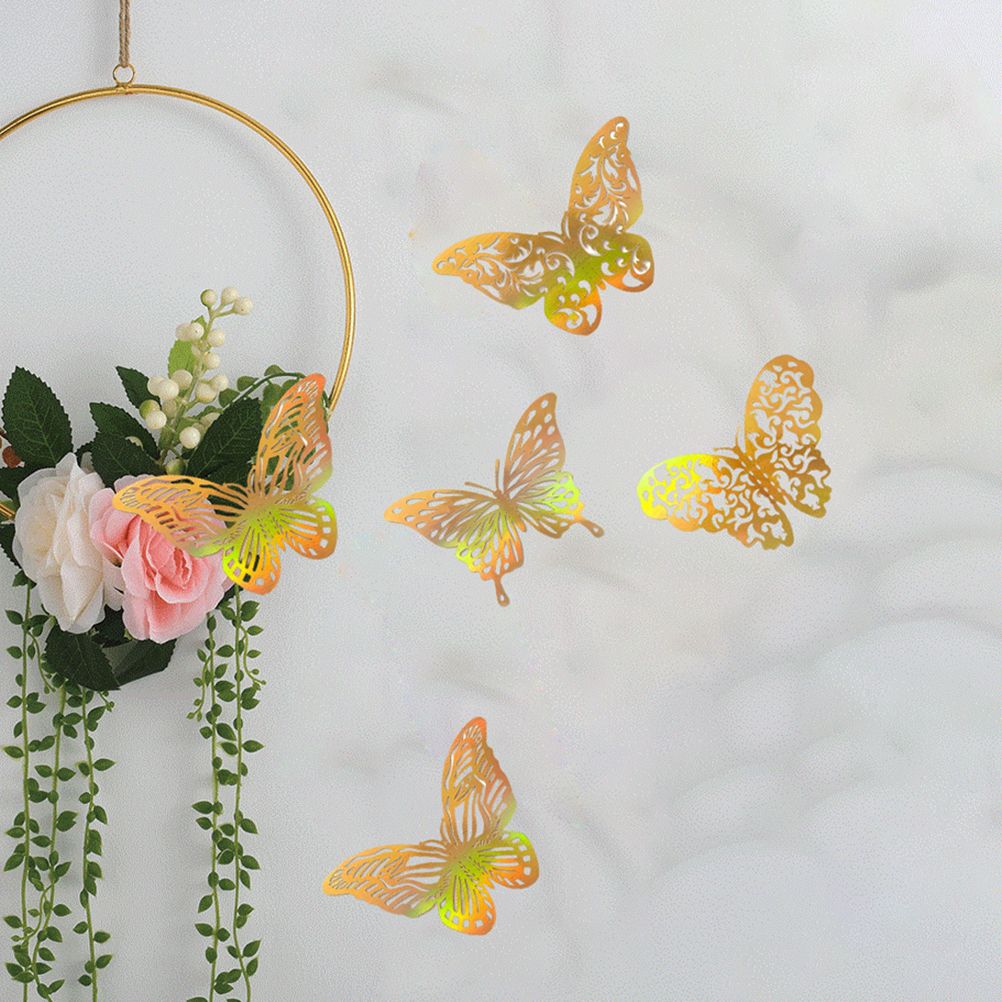 12pcs/set 3D Butterfly Wall Stickers Hollow Butterfly Decoration DIY Art Decor Crafts for Bedroom and Living Room Decor