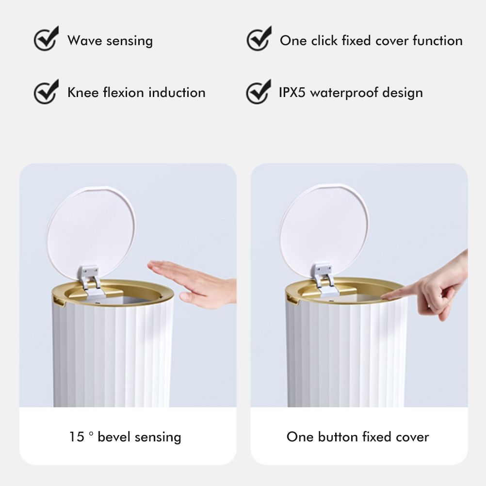 Smart Sensor Trash Waterproof Kitchen Bathroom Sensor Bin with Lid Large Capacity Garbage Waste Bin for Office and Bedroom