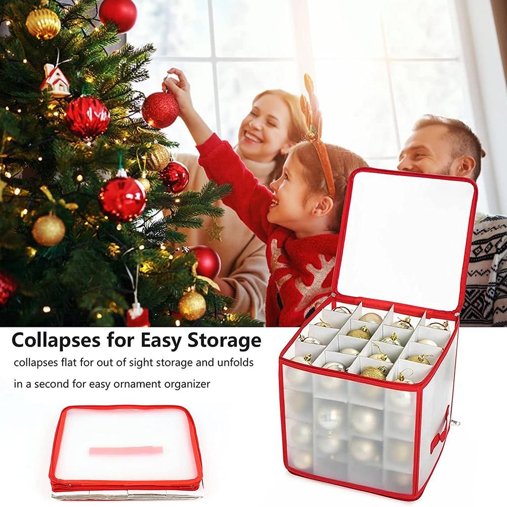 Clear Storage Box for Christmas Tree Baubles PVC Folding Christmas Decorations Storage Box for Up to 64 Christmas Baubles