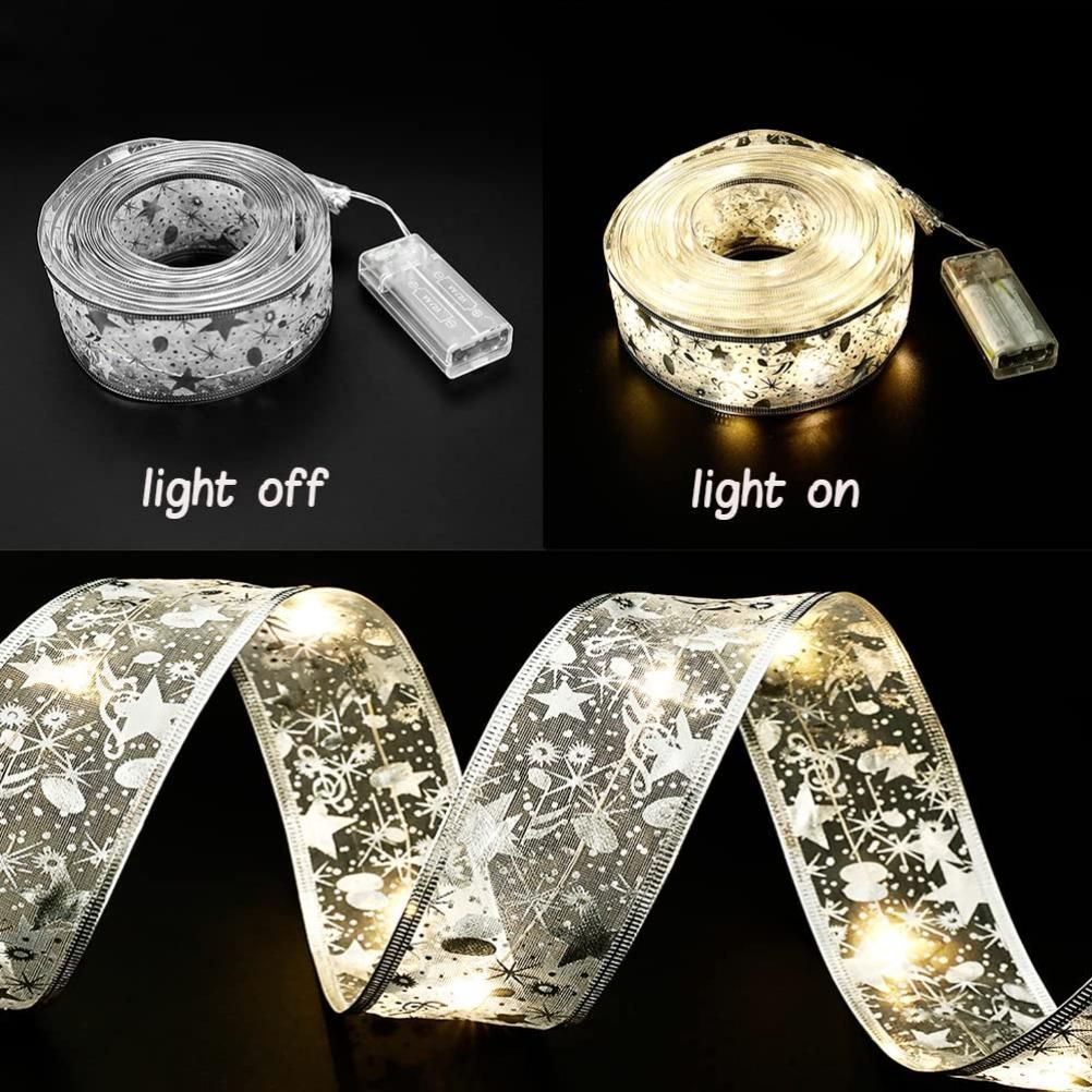 Christmas Ribbon Lights 4Meter 40 LED Lights Copper Wire Ribbon Bows String Lights for Party Weddings Holiday Christmas Tree Decor
