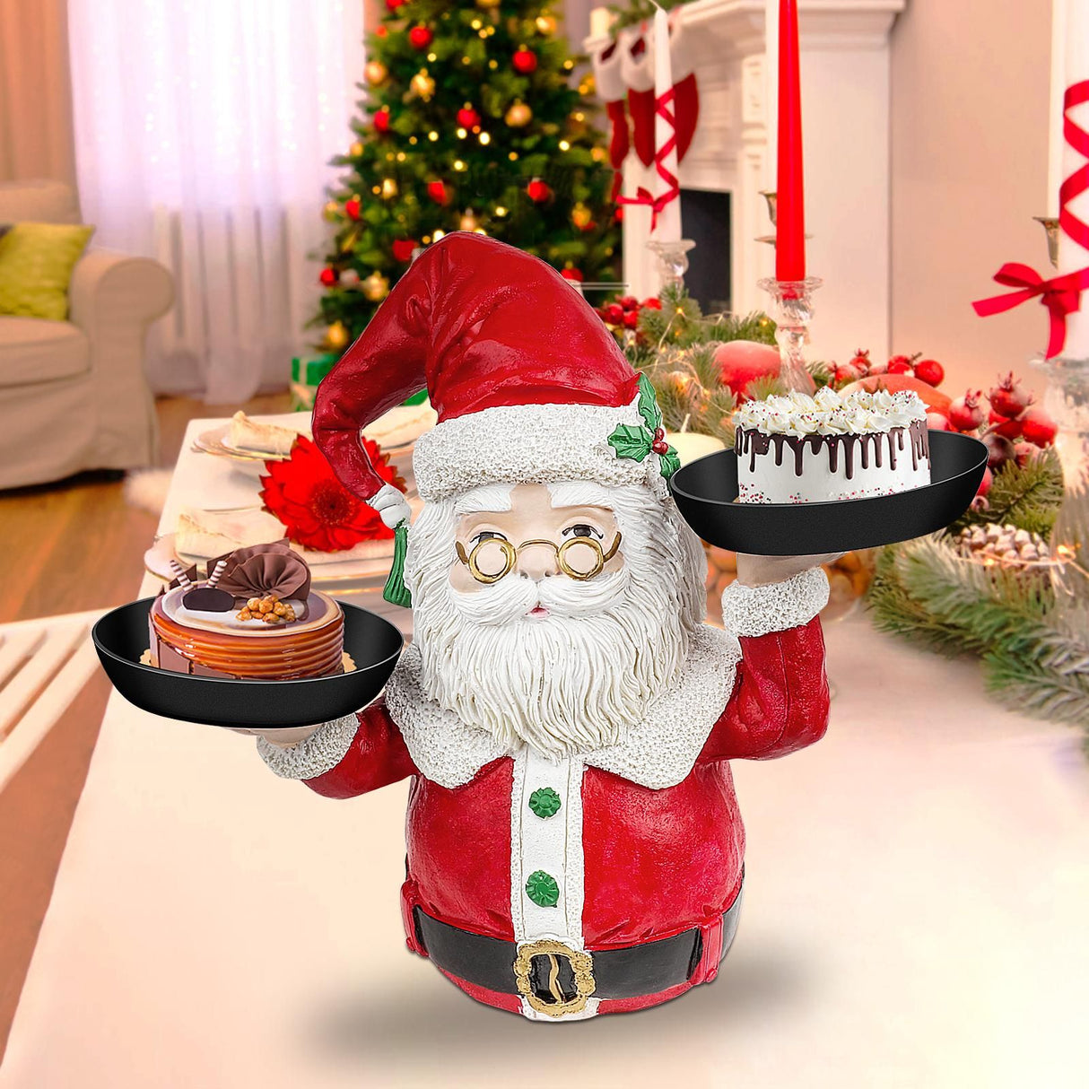 Christmas Snowman Treats Holder Santa Holding Tray Fruit Bowl Rack Resin Home Party Food Snack Storage Rack