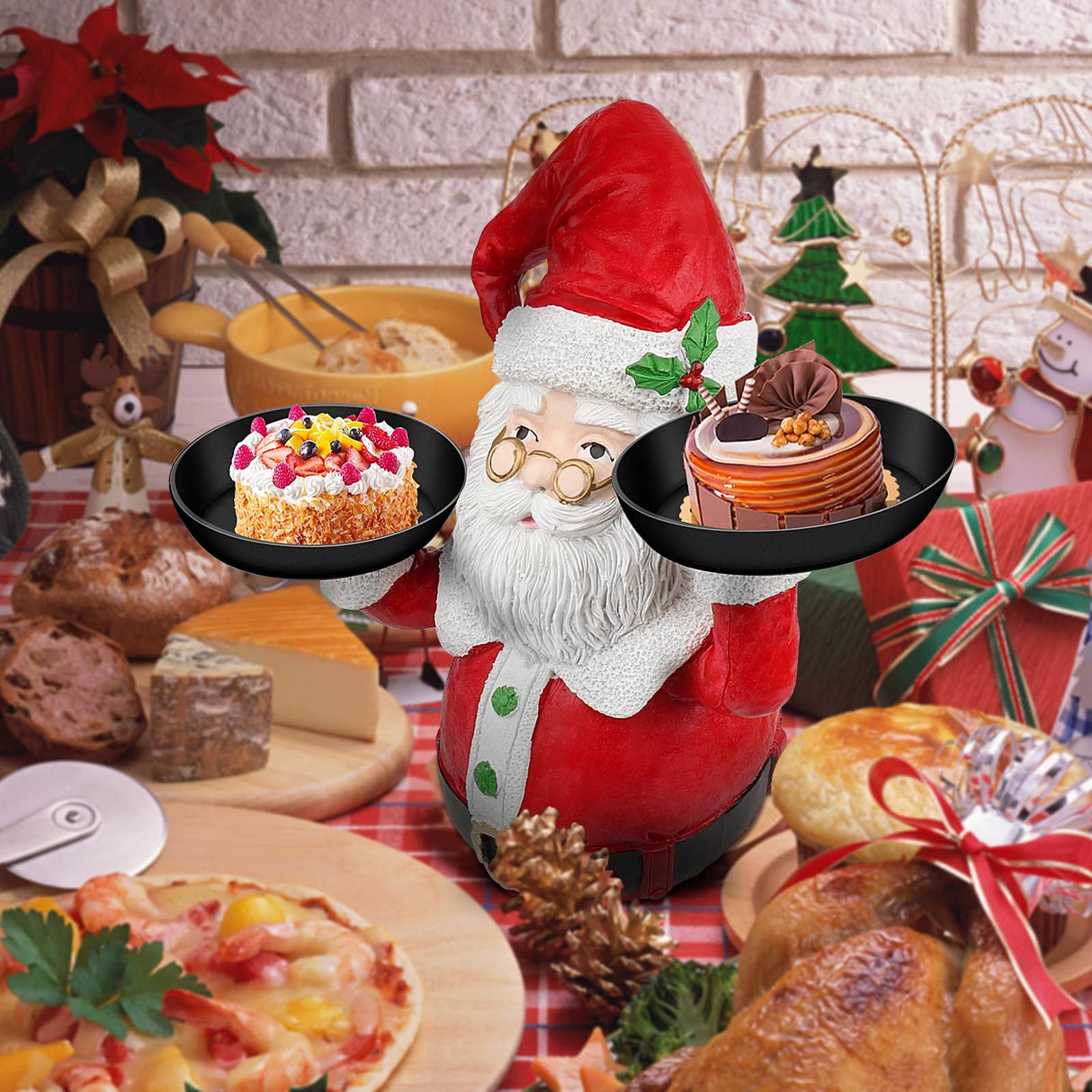 Christmas Snowman Treats Holder Santa Holding Tray Fruit Bowl Rack Resin Home Party Food Snack Storage Rack