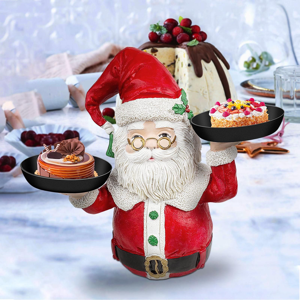 Christmas Snowman Treats Holder Santa Holding Tray Fruit Bowl Rack Resin Home Party Food Snack Storage Rack