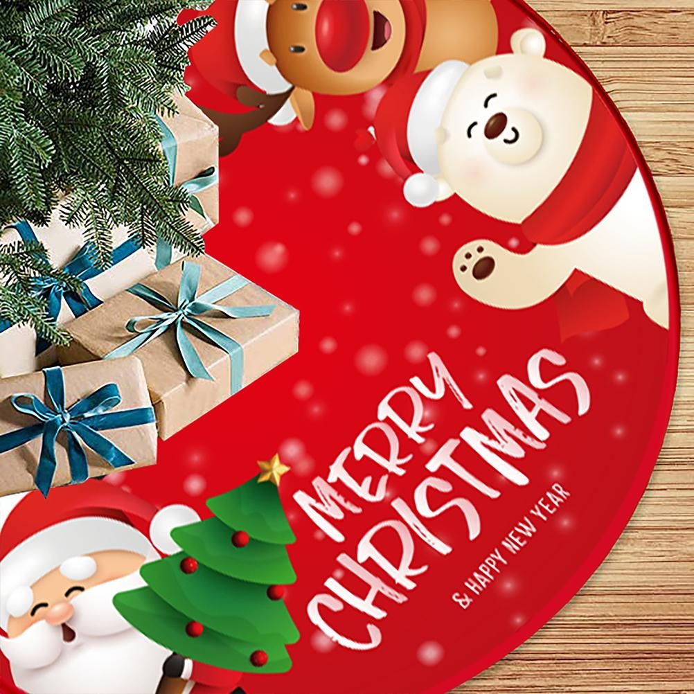90cm Christmas Tree Skirt Brushed Cloth Carpet Personality Pattern New Year Christmas Tree Floor Mat Ornaments Decoration