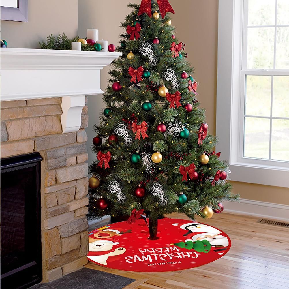 90cm Christmas Tree Skirt Brushed Cloth Carpet Personality Pattern New Year Christmas Tree Floor Mat Ornaments Decoration