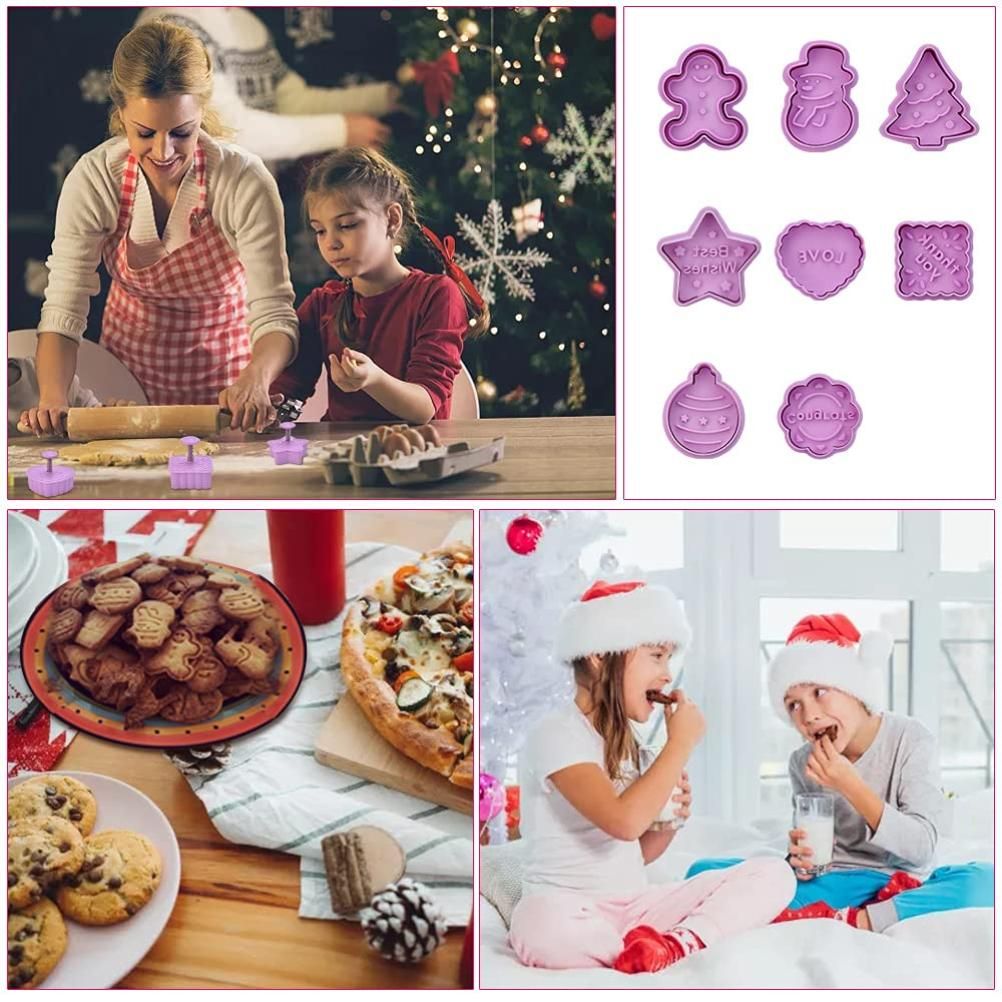 8 Pcs Christmas Cutters Biscuit Cutters Plastic Cutters Children's Stamp Festival Cutter Set for Biscuits Chocolate