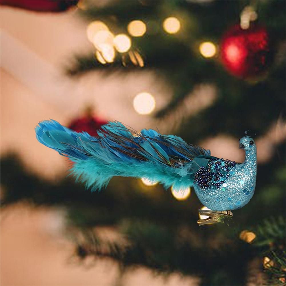 Christmas Tree Decorations 3D Simulation Peacock Decoration Artificial Feather Pendant for Gardens and Courtyards