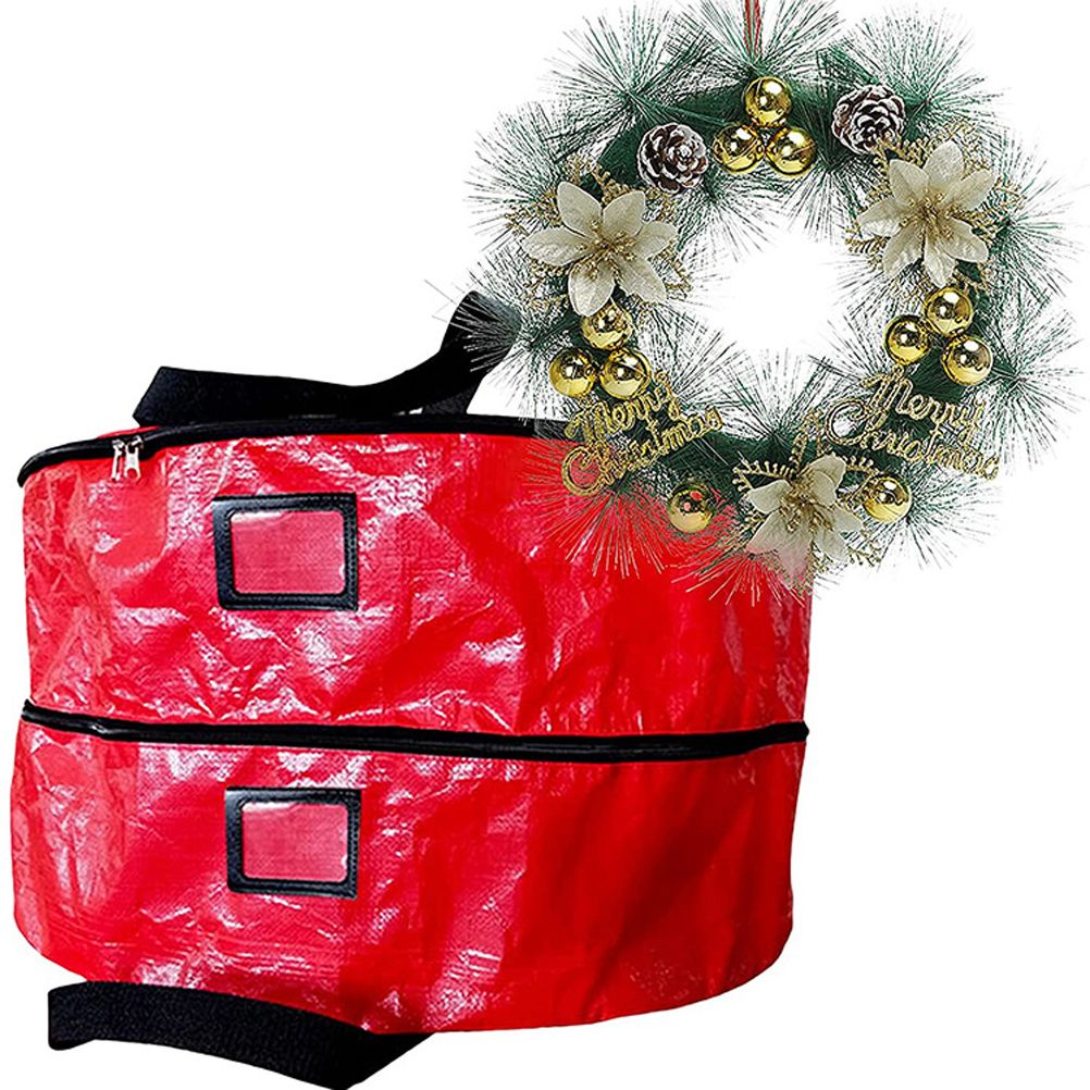 Double Layer Christmas Wreath Storage Bag Large Capacity Wreath Storage Container Wreath Storage Box with Dual Zippers and Handles