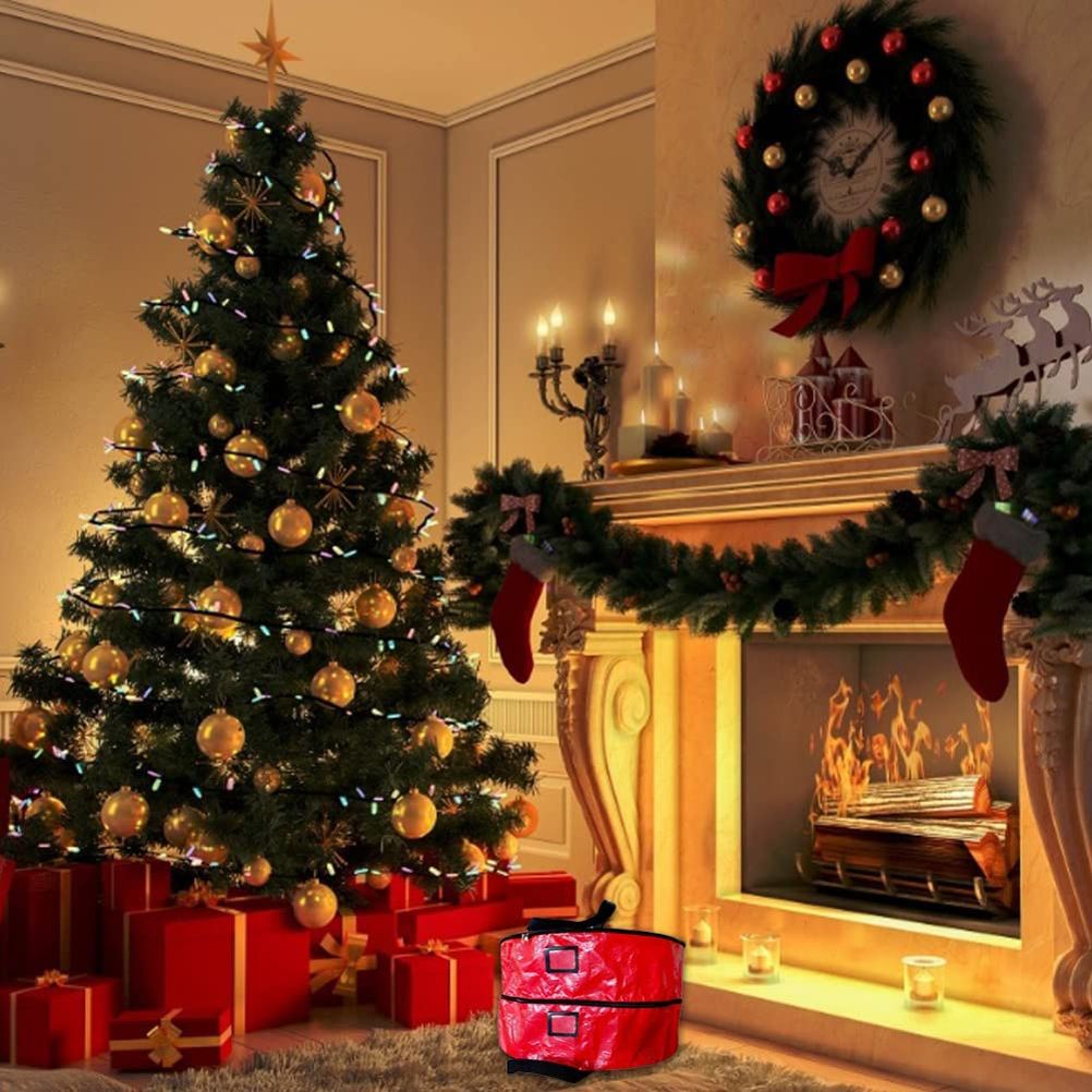 Double Layer Christmas Wreath Storage Bag Large Capacity Wreath Storage Container Wreath Storage Box with Dual Zippers and Handles