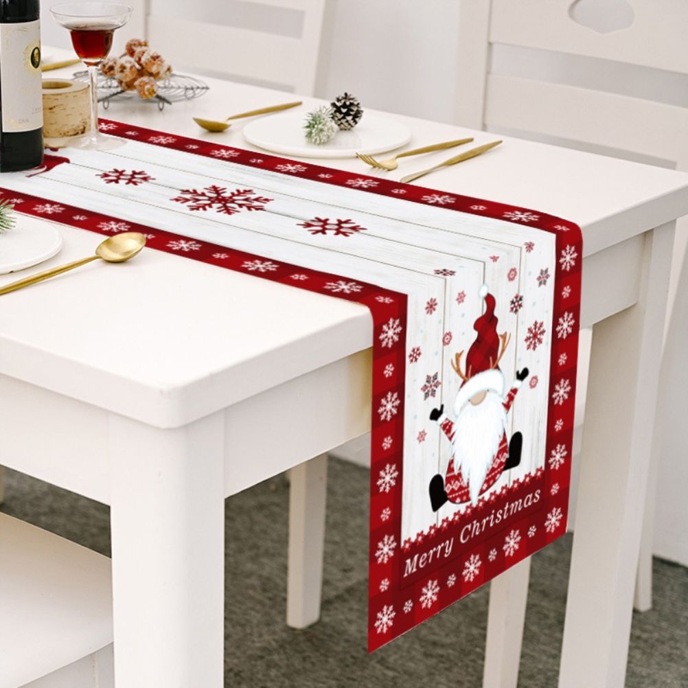 Christmas Gnome Table Runner Dwarf Striped Cotton and Linen Tablecloth Christmas Decoration for Dining Table and Coffee Table
