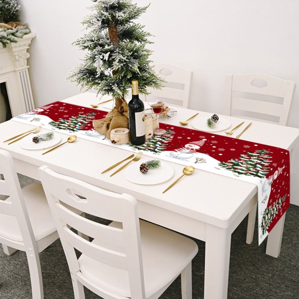 Christmas Gnome Table Runner Dwarf Striped Cotton and Linen Tablecloth Christmas Decoration for Dining Table and Coffee Table