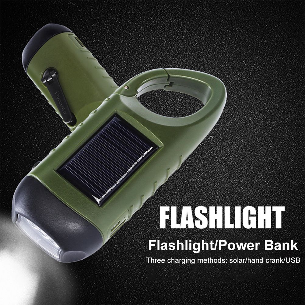 Solar Powered Hand Crank Flashlight Emergency LED Flashlight Survival Flashlight Quick Snap Carbiner Flashlight for Outdoor Sports