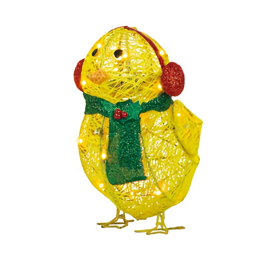 Chick with Scarf Decor Lights Yellow Chick Flat Garden Sculpture Chick Ornaments for Lawn Yard Christmas Holiday Decorations