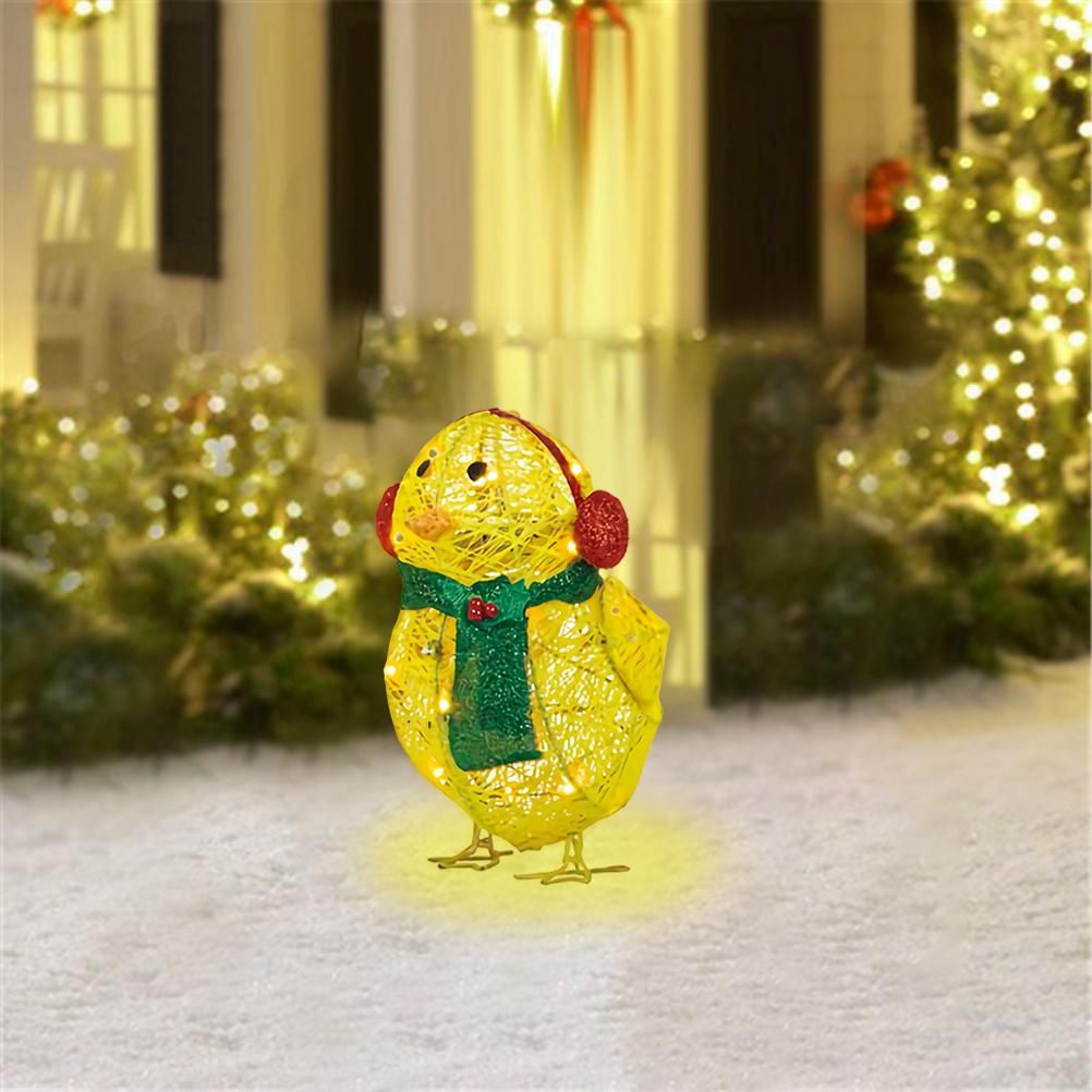 Chick with Scarf Decor Lights Yellow Chick Flat Garden Sculpture Chick Ornaments for Lawn Yard Christmas Holiday Decorations