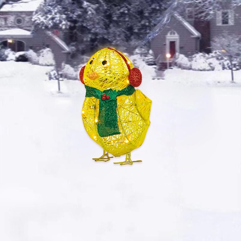Chick with Scarf Decor Lights Yellow Chick Flat Garden Sculpture Chick Ornaments for Lawn Yard Christmas Holiday Decorations