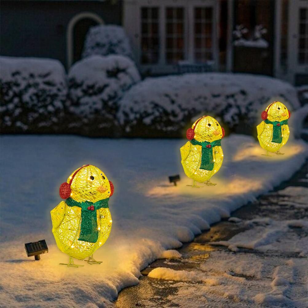 Chick with Scarf Decor Lights Yellow Chick Flat Garden Sculpture Chick Ornaments for Lawn Yard Christmas Holiday Decorations