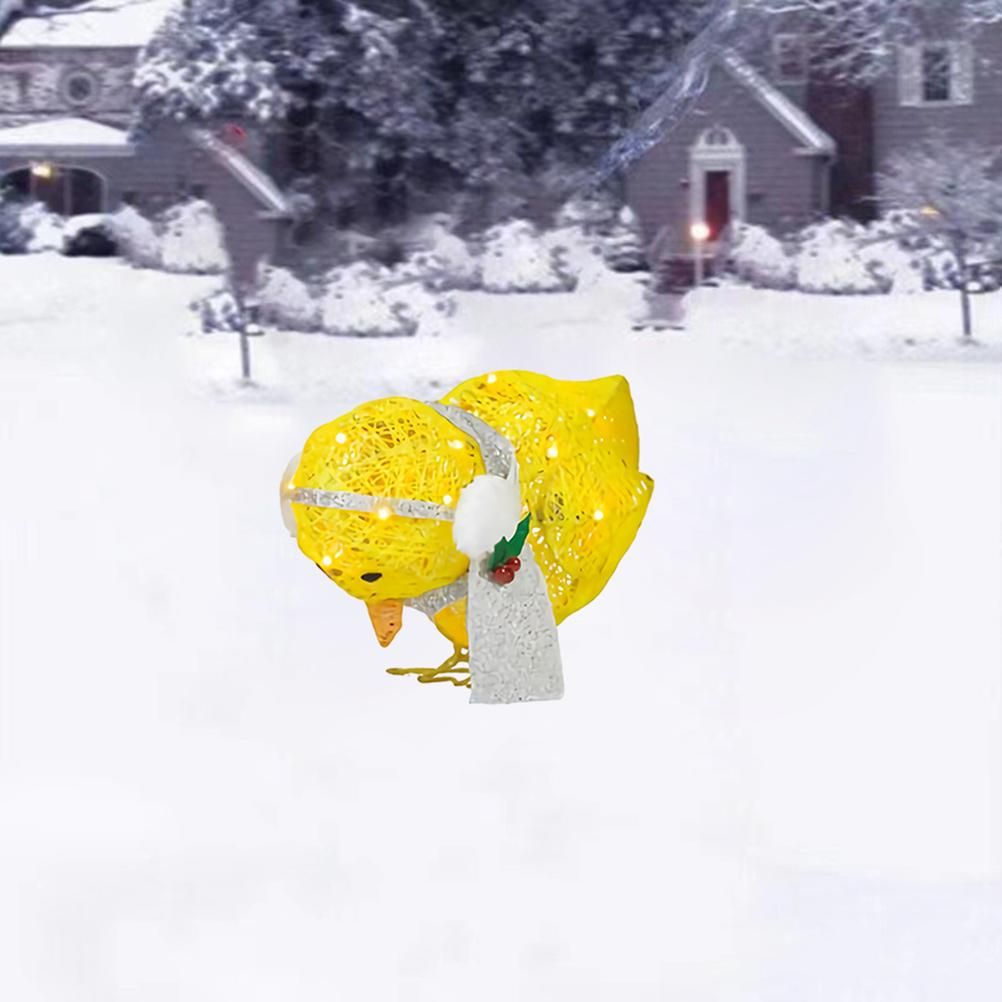 Chick with Scarf Decor Lights Yellow Chick Flat Garden Sculpture Chick Ornaments for Lawn Yard Christmas Holiday Decorations