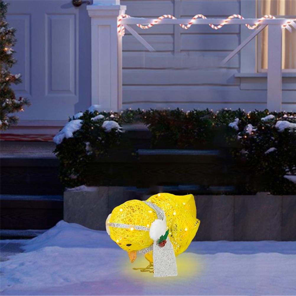 Chick with Scarf Decor Lights Yellow Chick Flat Garden Sculpture Chick Ornaments for Lawn Yard Christmas Holiday Decorations
