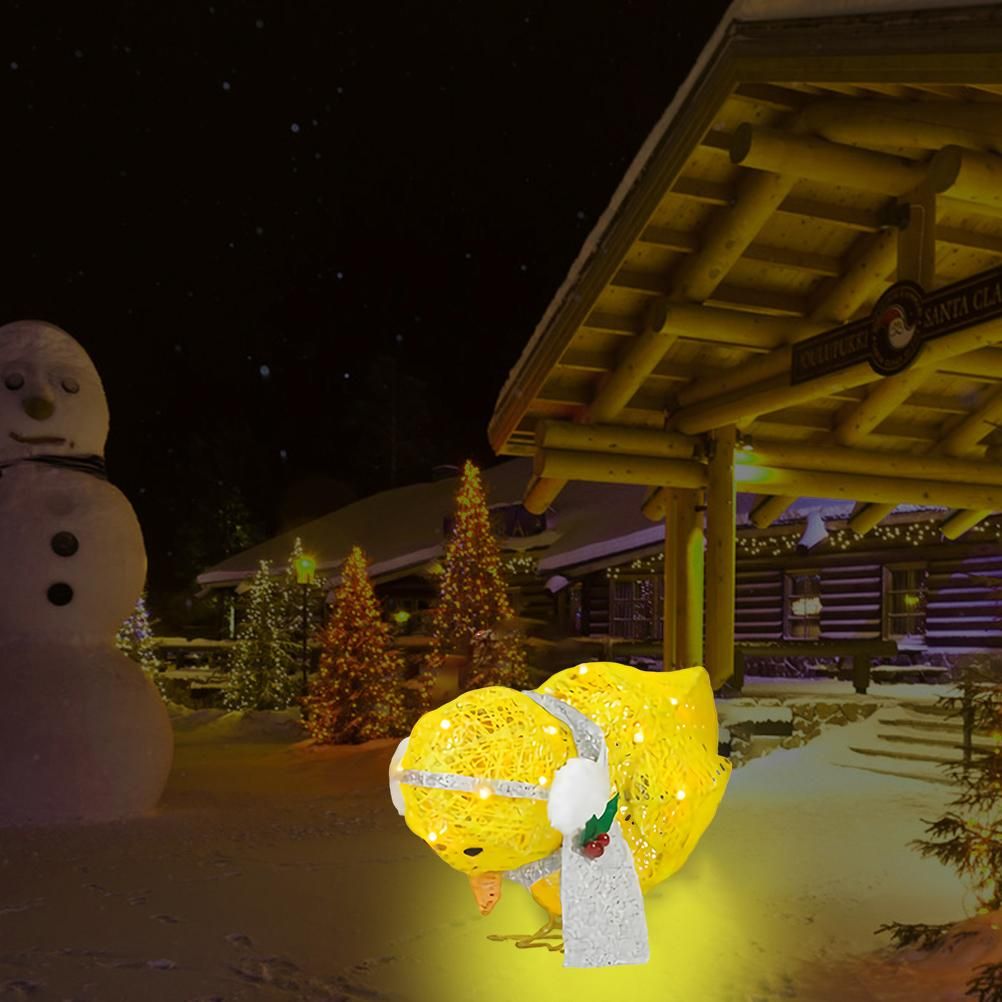 Chick with Scarf Decor Lights Yellow Chick Flat Garden Sculpture Chick Ornaments for Lawn Yard Christmas Holiday Decorations