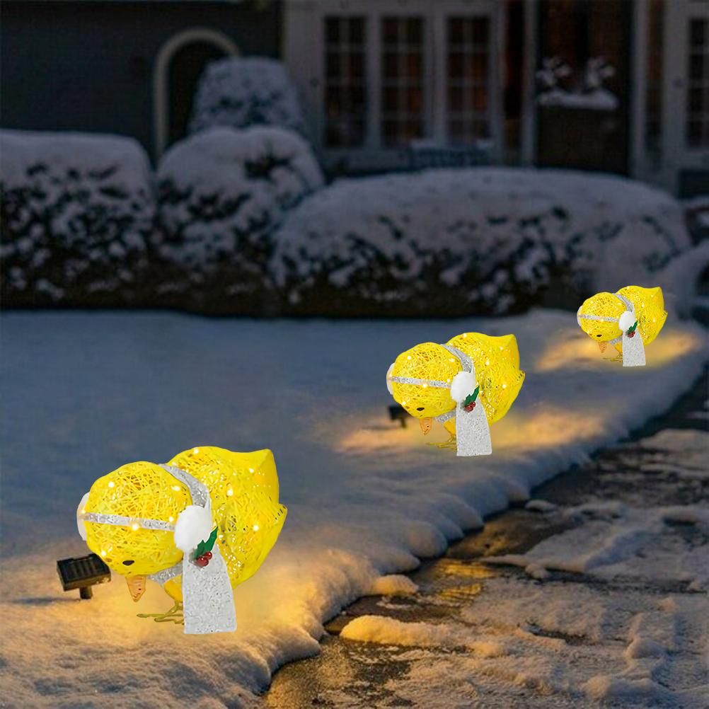 Chick with Scarf Decor Lights Yellow Chick Flat Garden Sculpture Chick Ornaments for Lawn Yard Christmas Holiday Decorations