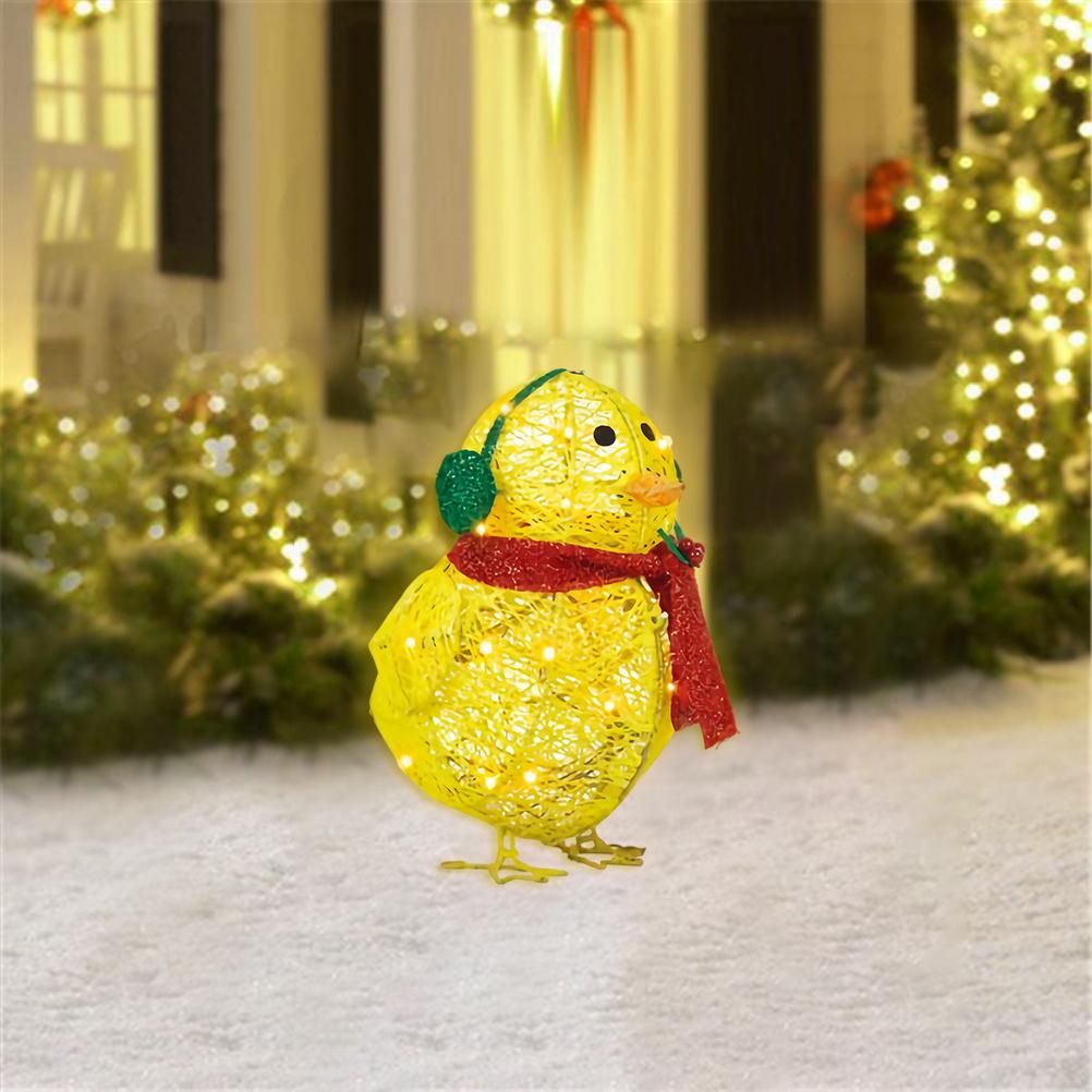 Chick with Scarf Decor Lights Yellow Chick Flat Garden Sculpture Chick Ornaments for Lawn Yard Christmas Holiday Decorations