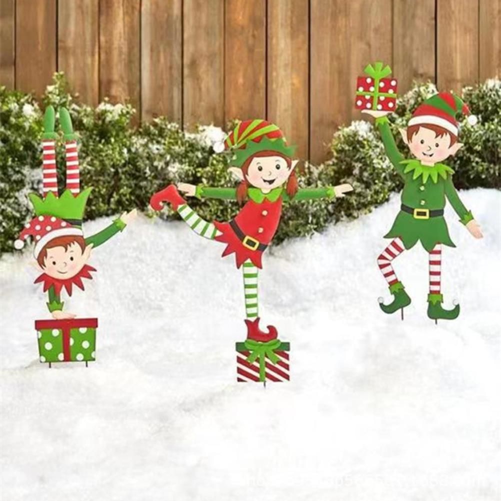 Christmas Elf Garden Stake Christmas Metal Gnome Yard Stake Wrought Iron Elf Ornament Yard Signs Decor Outdoor Holiday Decoration