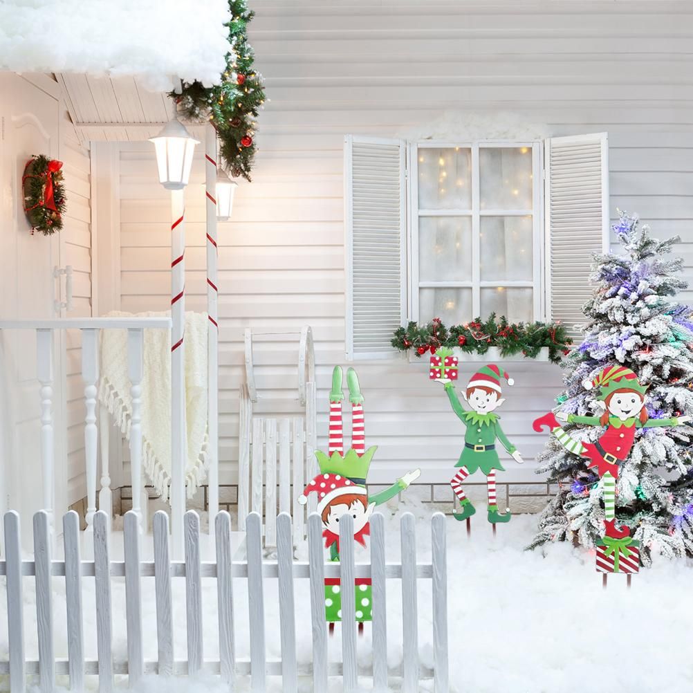 Christmas Elf Garden Stake Christmas Metal Gnome Yard Stake Wrought Iron Elf Ornament Yard Signs Decor Outdoor Holiday Decoration