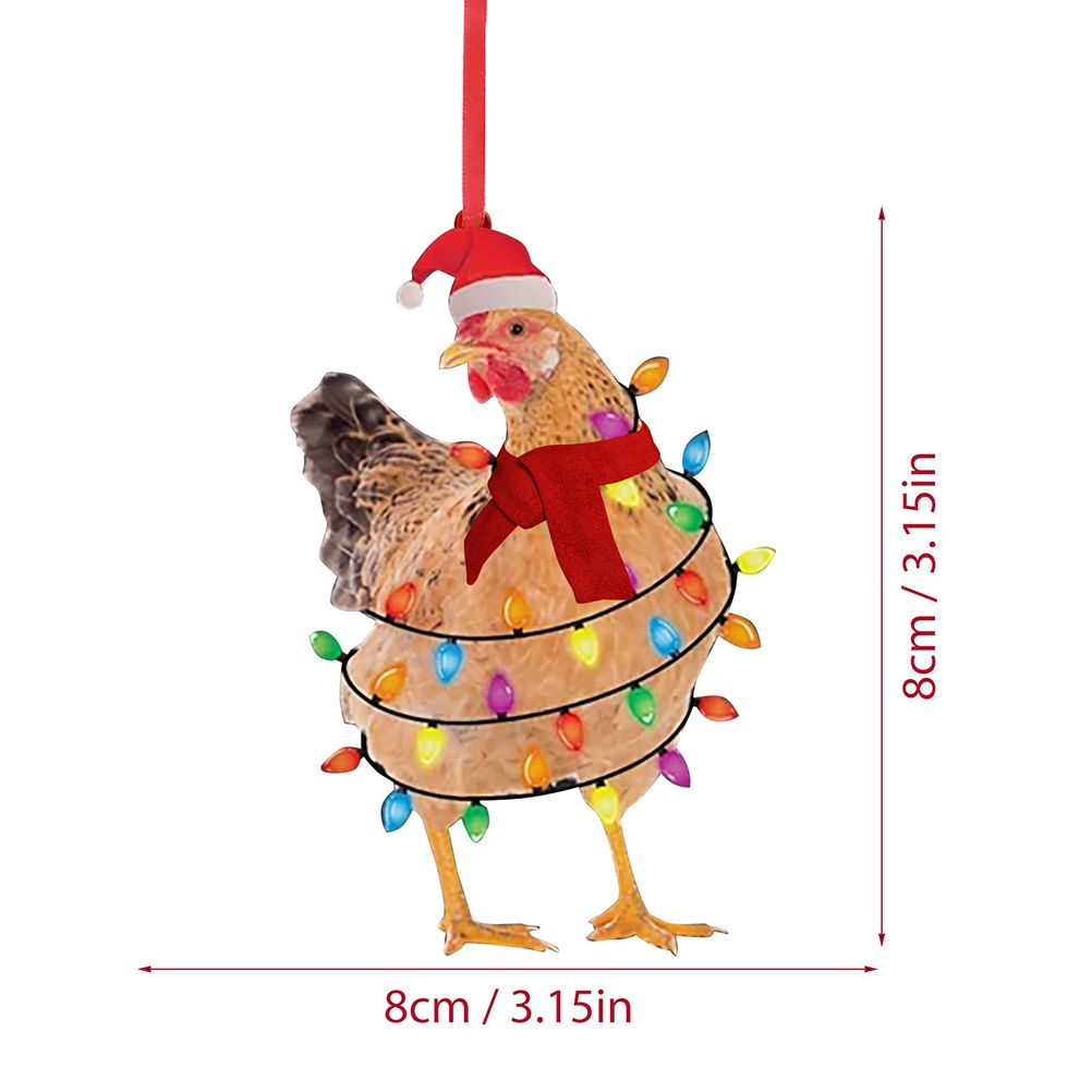 Christmas Scarf Chicken Pendant Cute Xmas Tree Hanging Wooden Chicken Rooster Pendant Indoor Outdoor Festival Party Home Decor