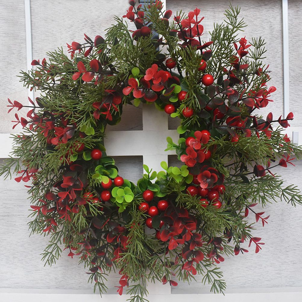 Christmas Wreath Artificial Red Berries Eucalyptus Wreath Christmas Decoration Living Room Wall Decoration