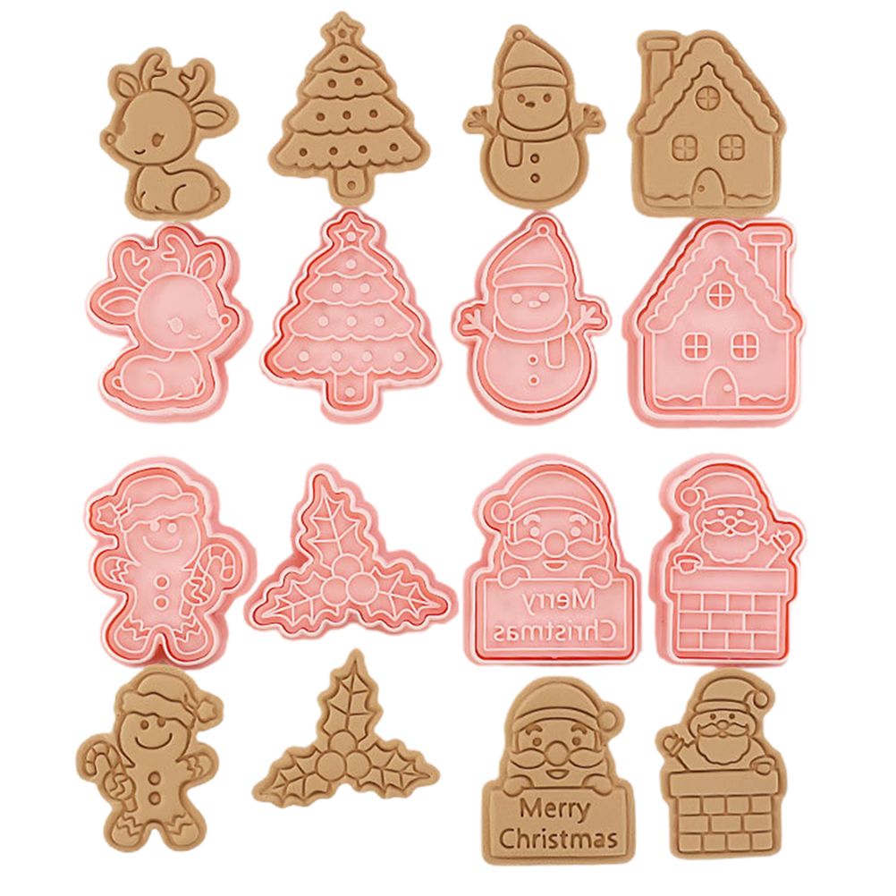 8 Pcs/Set DIY Christmas Biscuit Mould Cartoon Cutter 3D Biscuits Mold Plastic Baking Mould Decorating Tools