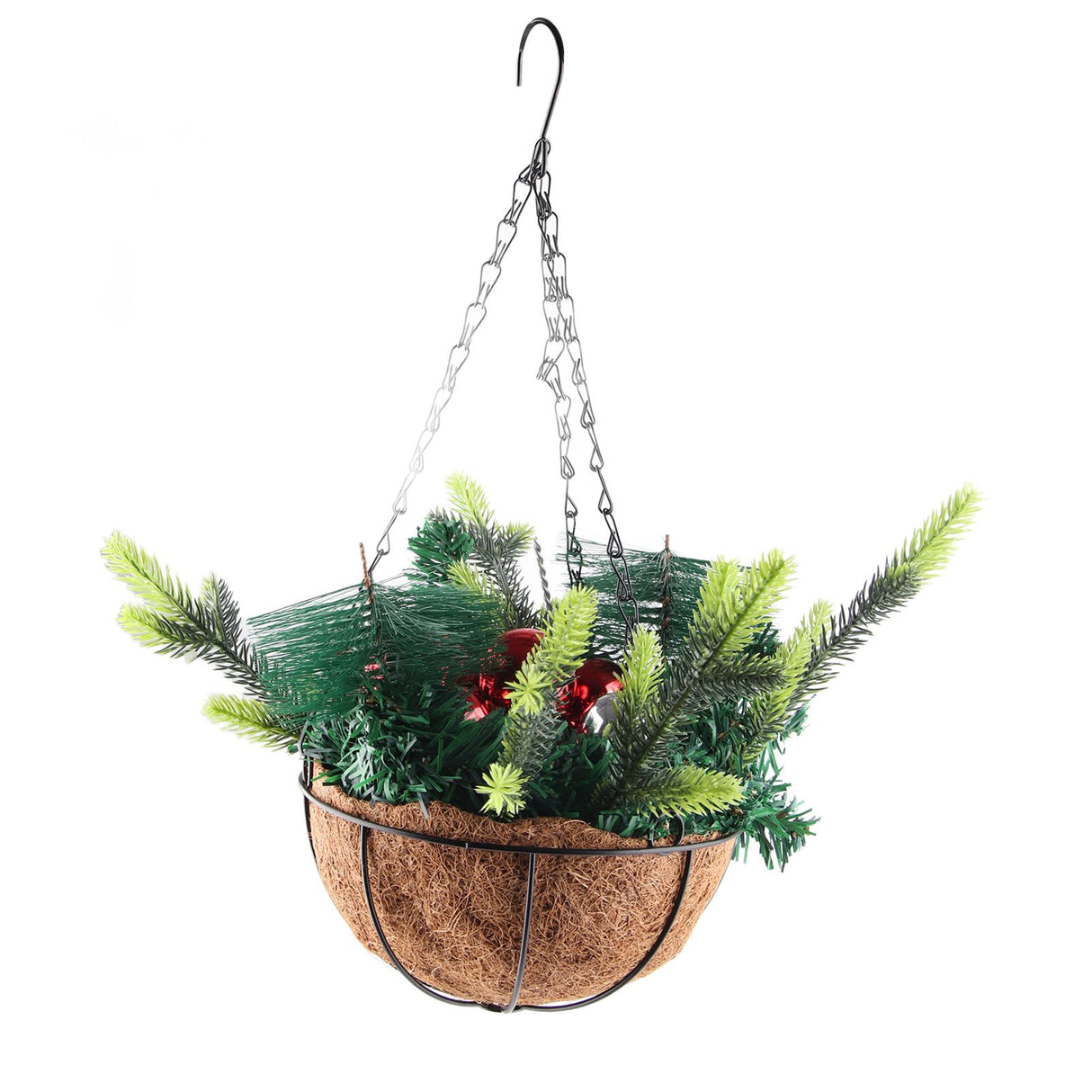 Artificial Christmas Hanging Basket Decorated with Pine Cones Ball Lights Christmas Holiday Decoration