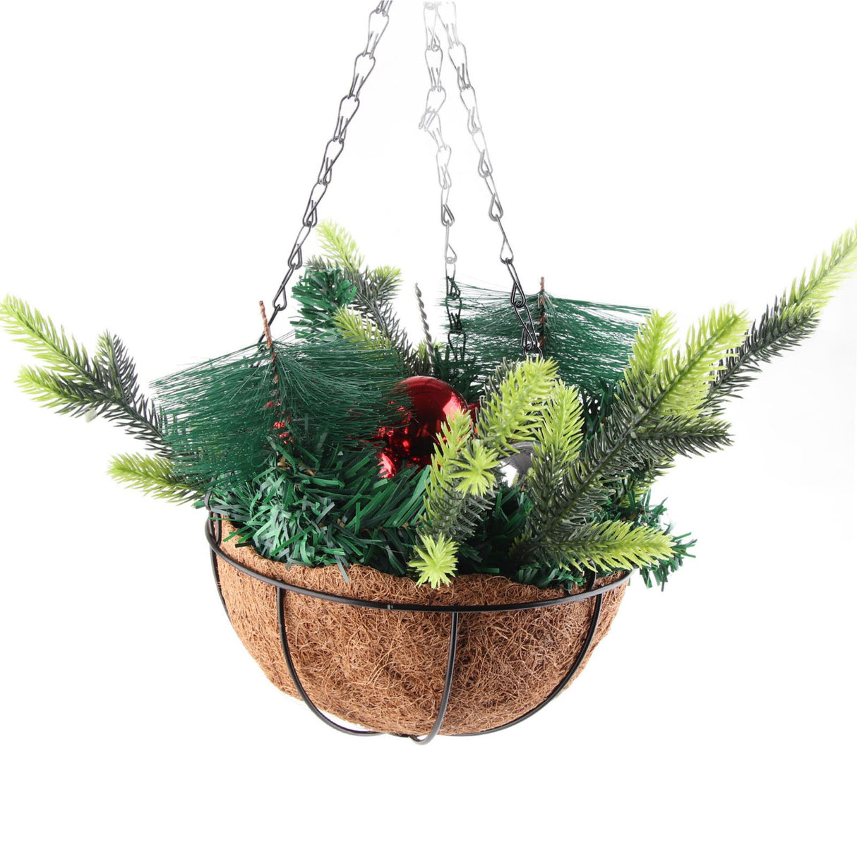 Artificial Christmas Hanging Basket Decorated with Pine Cones Ball Lights Christmas Holiday Decoration