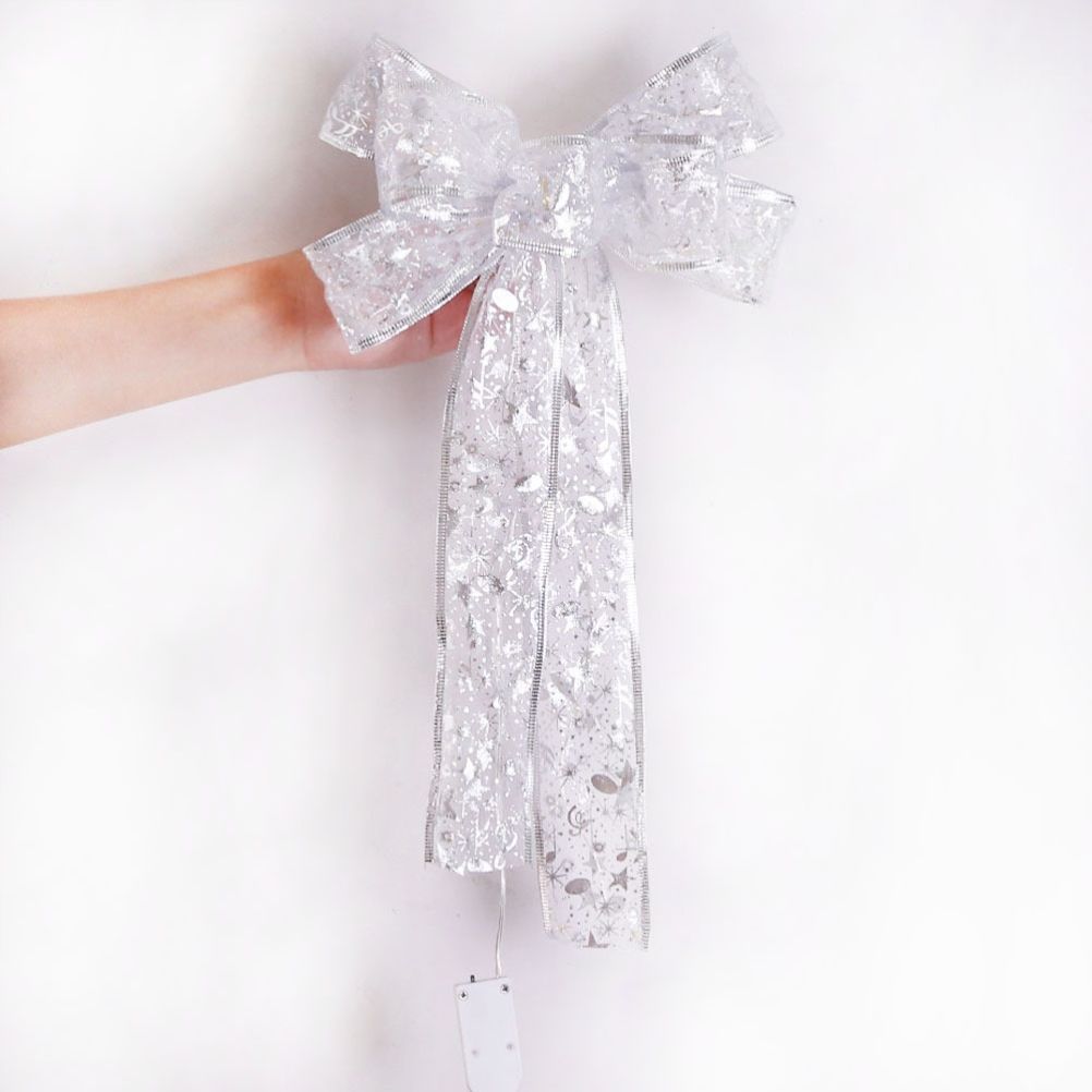 Glowing Christmas Transparent Bow Hanging Pendant Light Up Bow Hanging Ornaments String Lamp for Christmas Tree and Garden