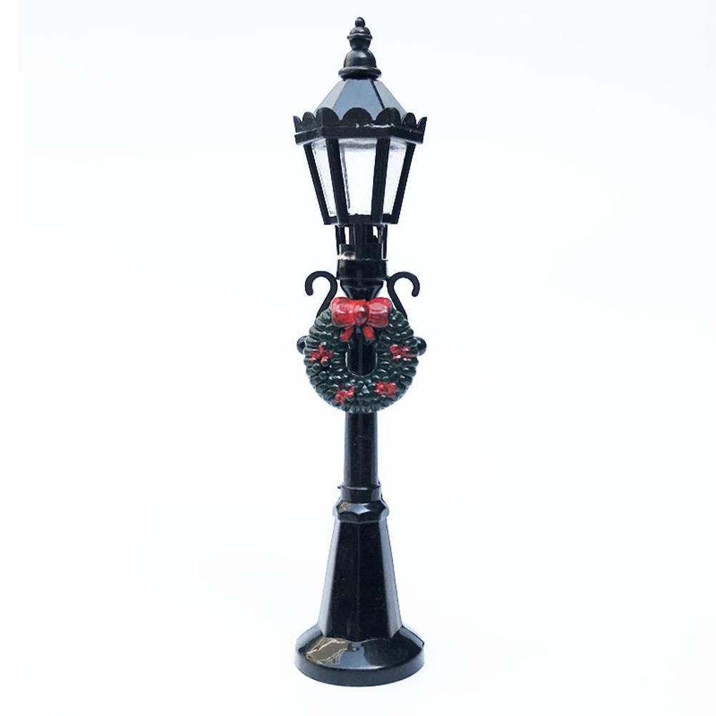 2Pcs Miniature Christmas Street Lamp Post Park Bench Seat Mini Street Light Model Dollhouse Xmas Village Pathway Fairy Garden Accessories