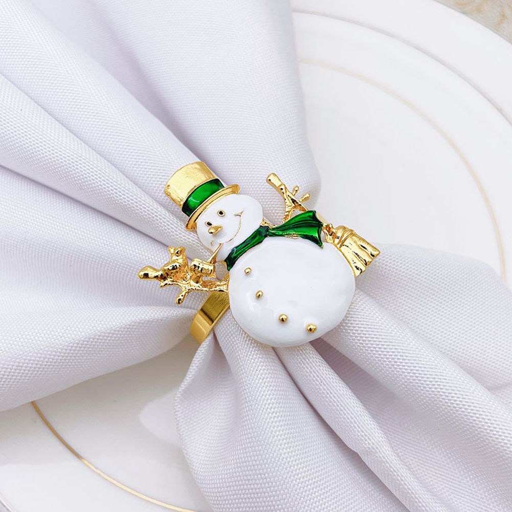 Christmas Napkin Rings Set of 6 Snowman Metal Napkin Ring Holders for Dining Table Decor for Holiday Party Decoration