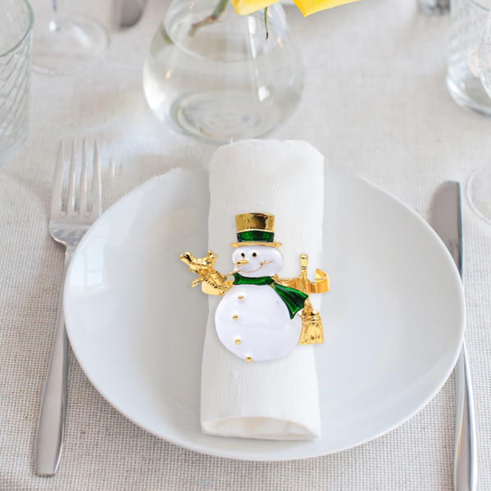 Christmas Napkin Rings Set of 6 Snowman Metal Napkin Ring Holders for Dining Table Decor for Holiday Party Decoration