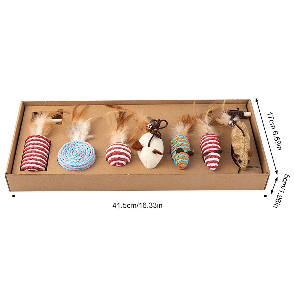 Set of 7 Funny Cats Stick Simulation Mouse Pet Toys Kitten Artificial Feather Teaser Wand Pet Supplies Accessory