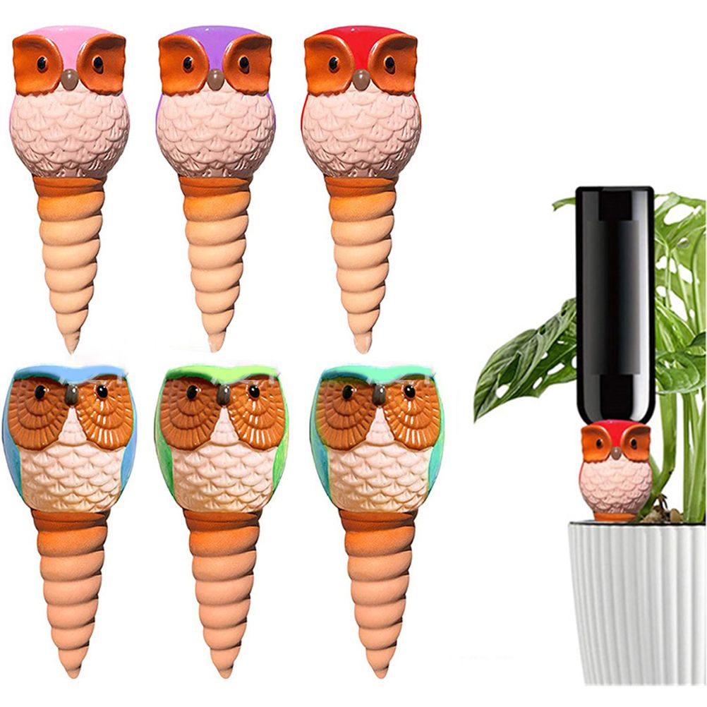 6Pcs Owl Plant Irrigation Automatic Watering Stakes Terracotta Spiral Devices for Indoor and Outdoor Plants Watering