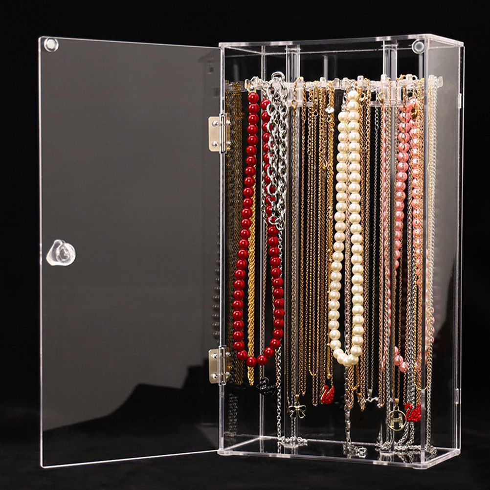 Acrylic Necklace Holder with 24 Hooks Clear Necklace Organizer Dustproof Rotation Jewelry Storage Stand Display Case