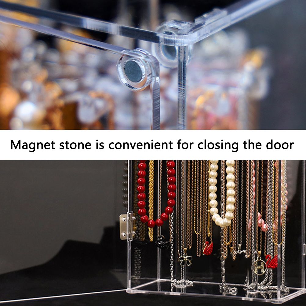 Acrylic Necklace Holder with 24 Hooks Clear Necklace Organizer Dustproof Rotation Jewelry Storage Stand Display Case