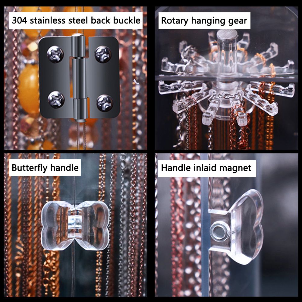 Acrylic Necklace Holder with 24 Hooks Clear Necklace Organizer Dustproof Rotation Jewelry Storage Stand Display Case