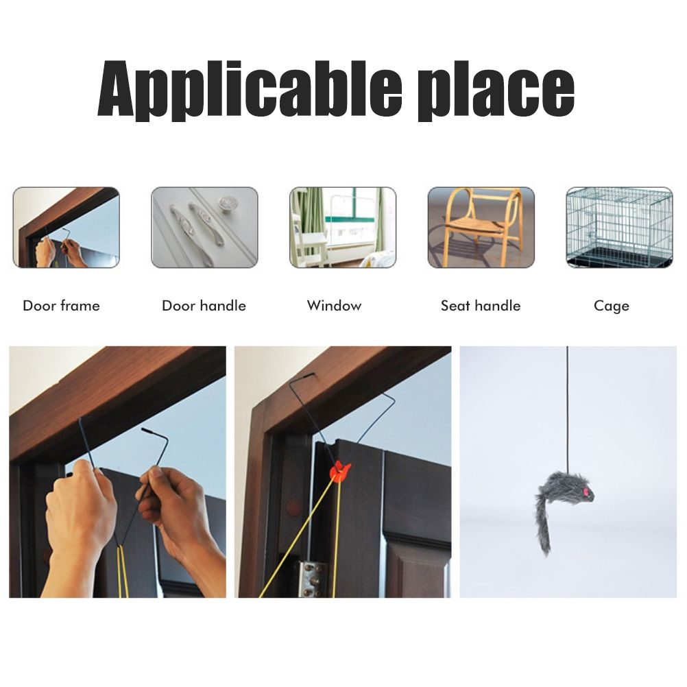 Automatic Cat Toy with Adjustable Elastic Rope Pet Toy Door Window Hanging Mouses Self Playing Toys for Cats