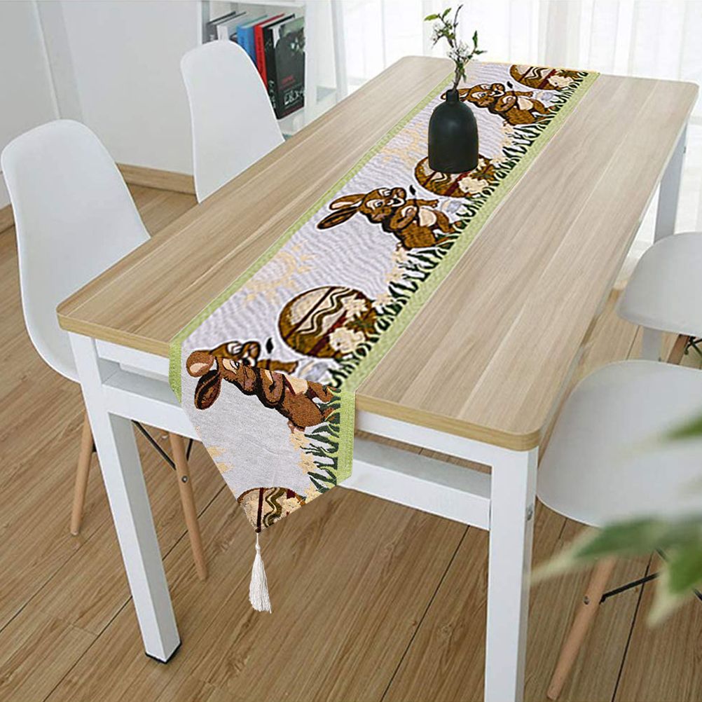 Dinner Party Table Decoration Easter Bunny Table Runner for Kitchen and Wine Cabinets Knitted Rabbit Table Runners