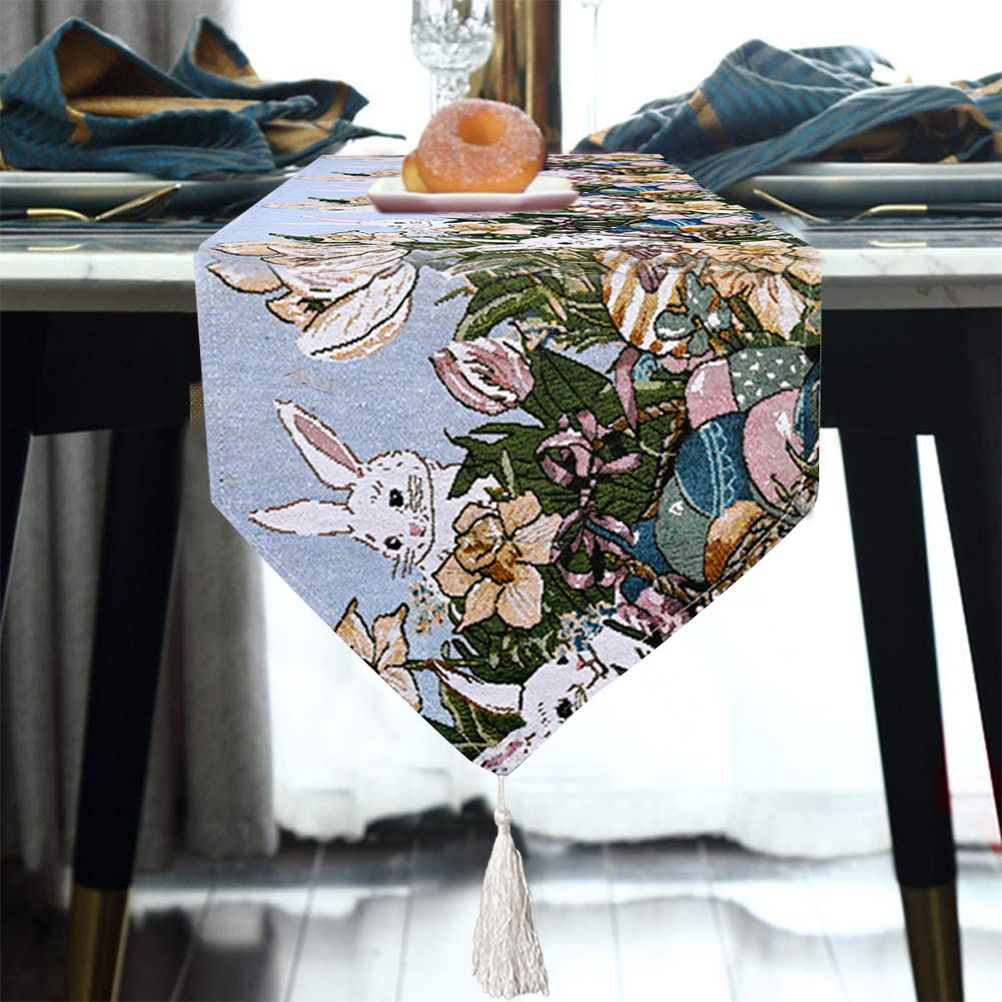 Dinner Party Table Decoration Easter Bunny Table Runner for Kitchen and Wine Cabinets Knitted Rabbit Table Runners