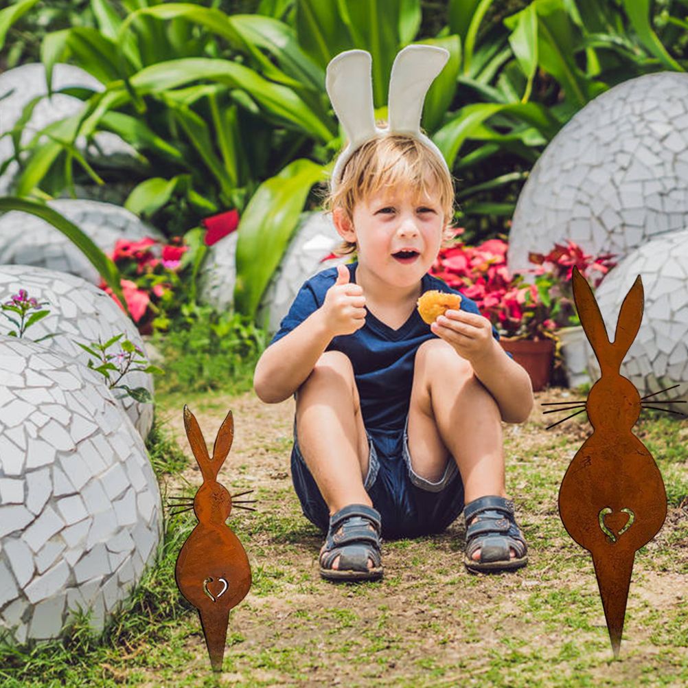 Easter Iron Bunny Adornments Easter Crafts Decorations for Lawn Garden Ornament
