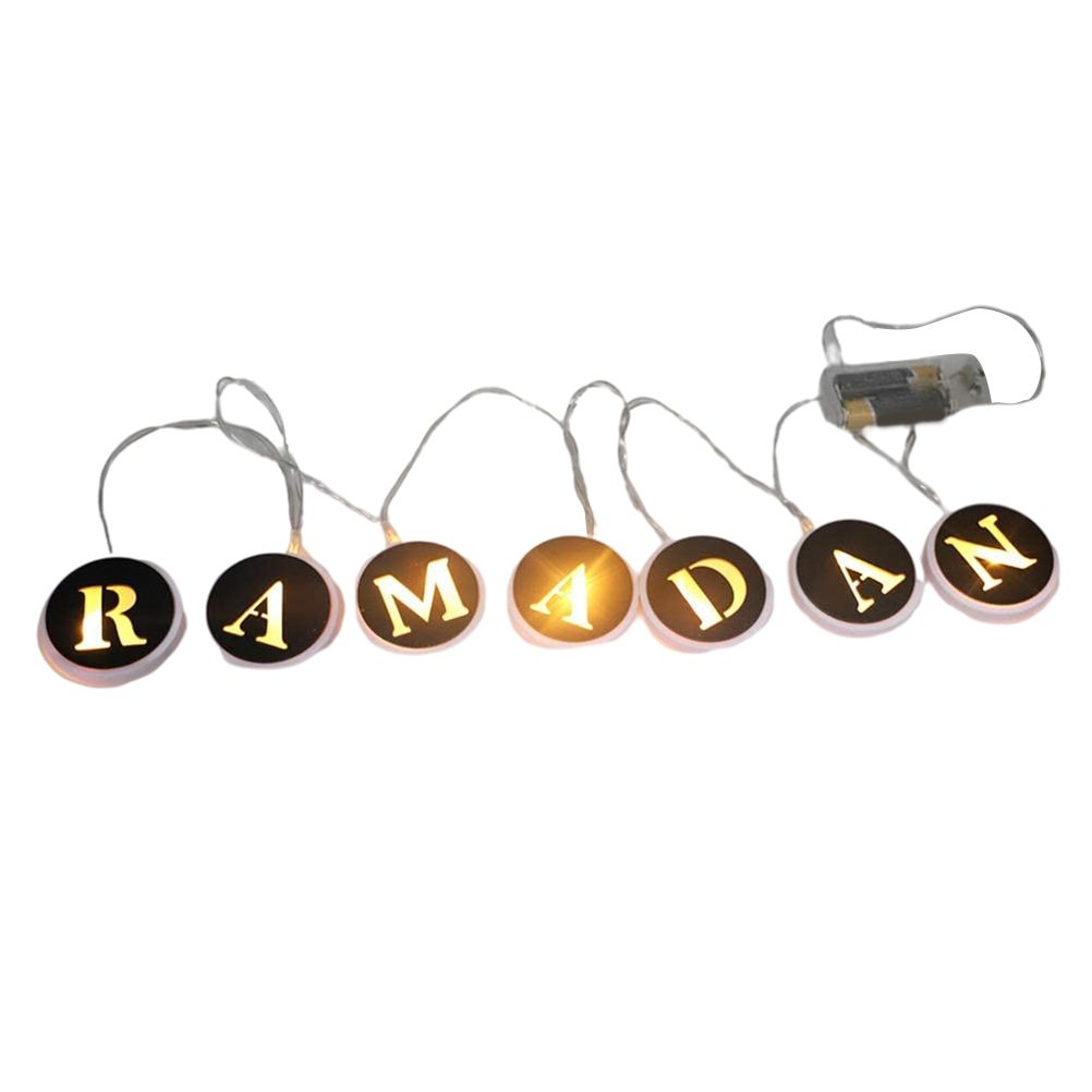 Ramadan LED String Light Decoration Wooden Hollow Letters Pendant for Ramadan Eid Mubarak Home Decor