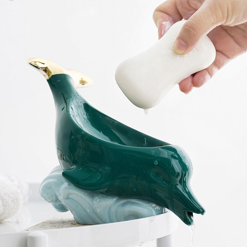 Dolphin Ceramic Soap Box Drain Soap Dish Box Bathroom Supplies Home Decoration Accessories Drain Soap Holder