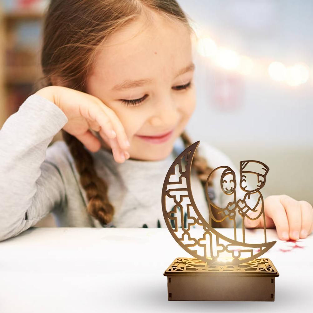 Wooden LED Lamp Ramadan Decoration Portable Eid Ramadan LED Night Light Table Ornament Ideal for Eid Ramadan Decoration
