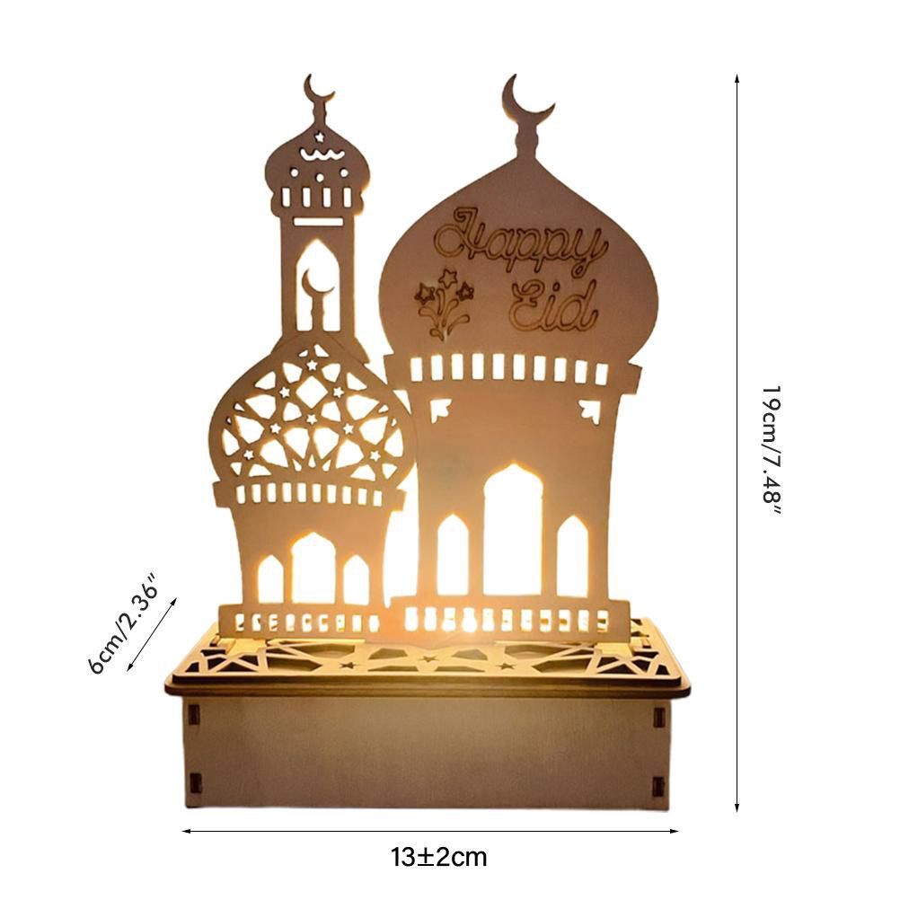 Wooden LED Lamp Ramadan Decoration Portable Eid Ramadan LED Night Light Table Ornament Ideal for Eid Ramadan Decoration