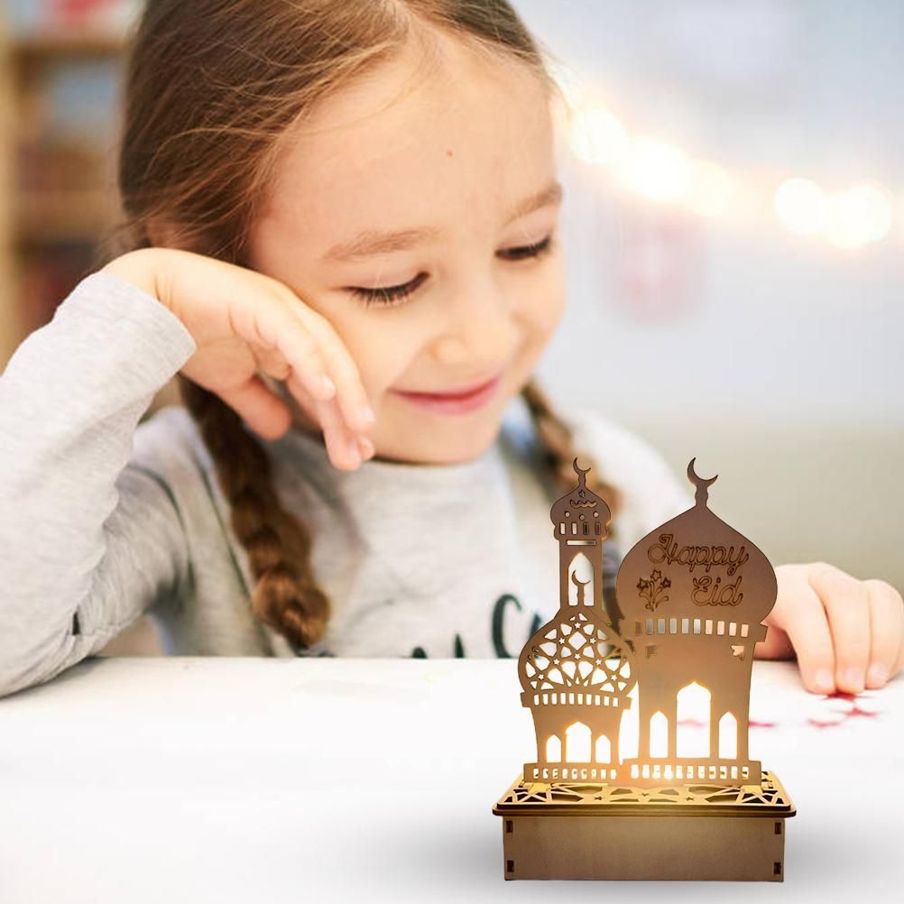 Wooden LED Lamp Ramadan Decoration Portable Eid Ramadan LED Night Light Table Ornament Ideal for Eid Ramadan Decoration